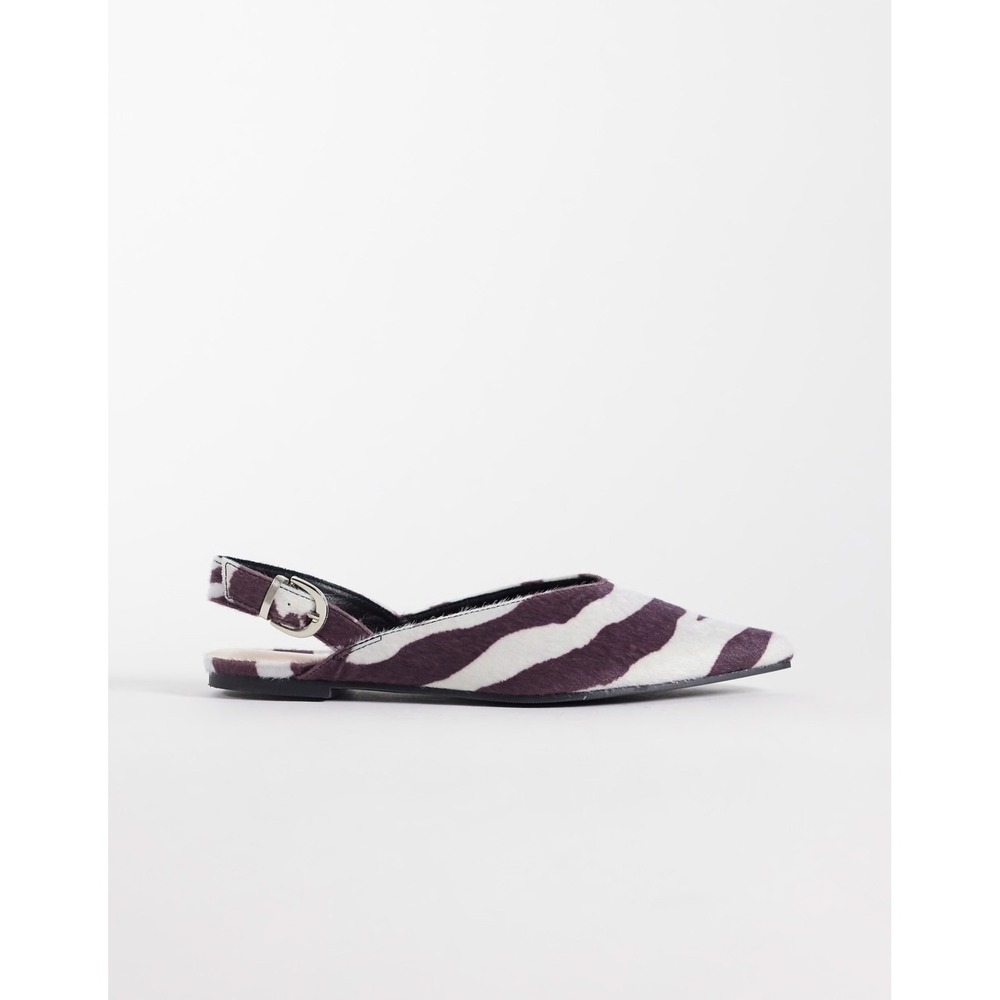 Public Desire Iskra Zebra Animal Print Slingback Pointed Toe Flat Shoes US 10